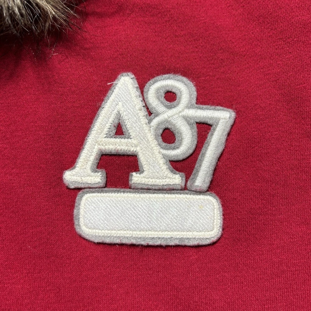 Aeropostale Womens Red Faux Fur Hood Zip Up Hoodie A87 Plaid Lined Medium - Picture 7 of 8